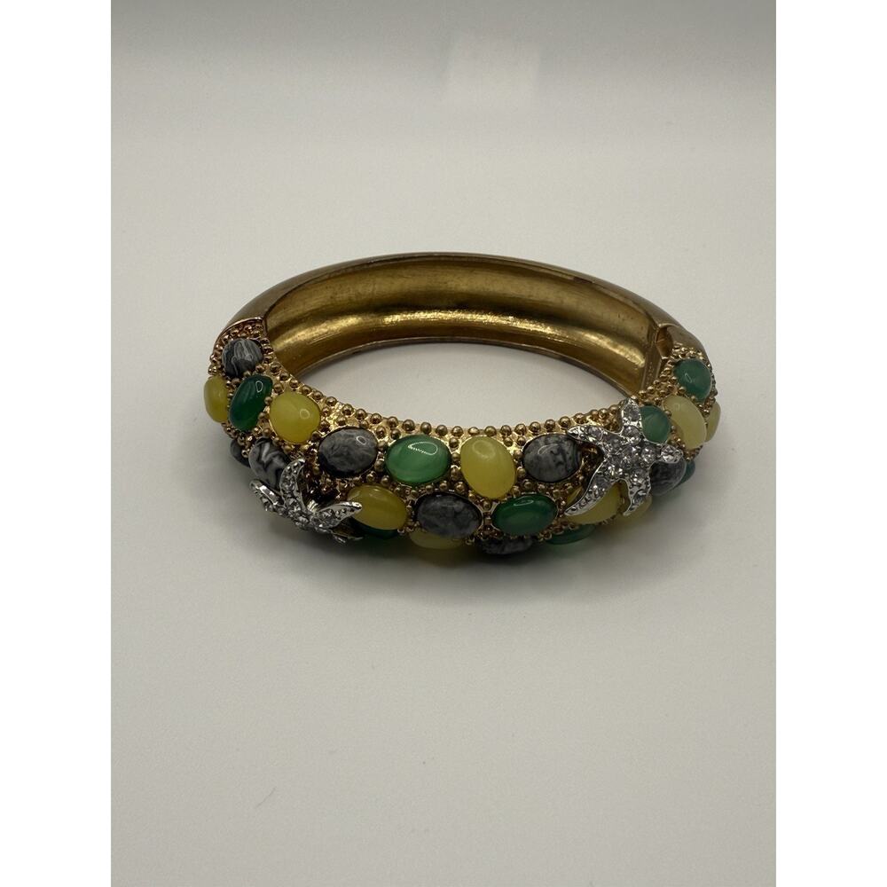 Vintage Cabi Cuff Bracelet Hinged‎ Rhinestone Starfish Colorful Stones Gold Tone - Picture 3 of 10